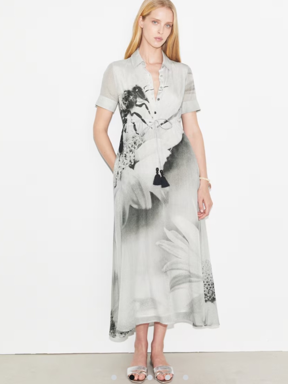 Tory Burch Grey & Black Floral Silk Shirt Dress